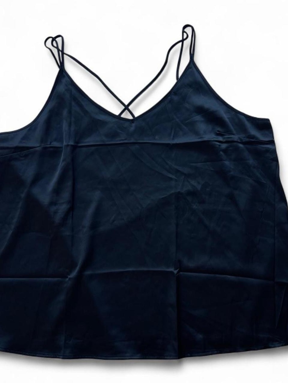 Ekouaer Black Satin Spaghetti Strap Cami